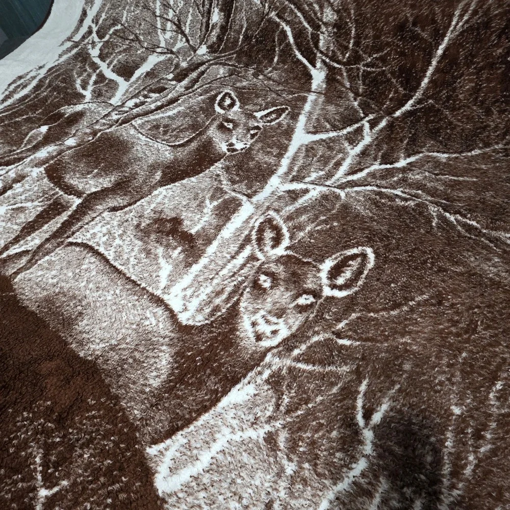 Vintage San Marcos Blanket Deer Fawn Wildlife Animal Reversible Mexican Cobija